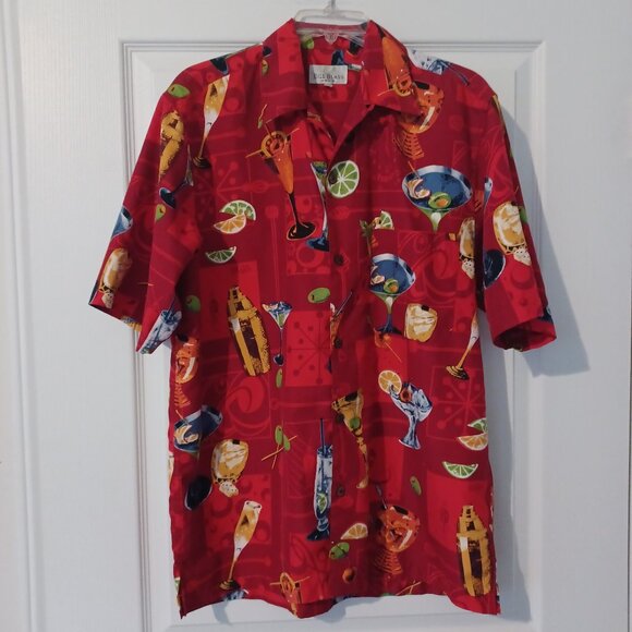 Bill Blass Shirt Men S Red Button Down Short Sleeve Cocktails Martini Fun - Picture 1 of 7